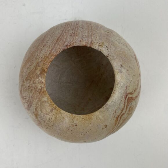 Carved Stone Marble Onyx Bowl Tealight Candle Holder Round Gourd Pink Beige - Picture 5 of 12